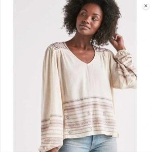 (EUC) LUCKY BRAND Cream Embroidered Long Sleeve Boho Top
